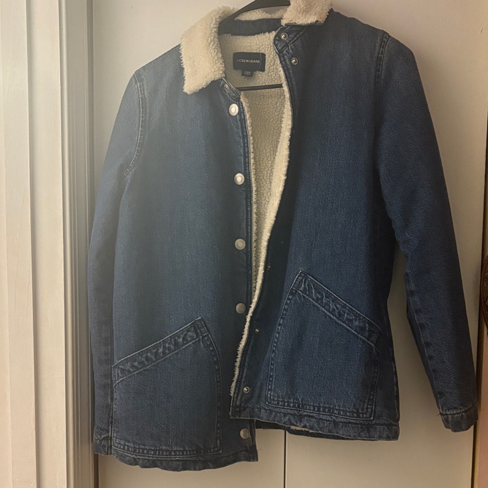 J. Crew Blue Denim Jacket with Cream Sherpa Lining
